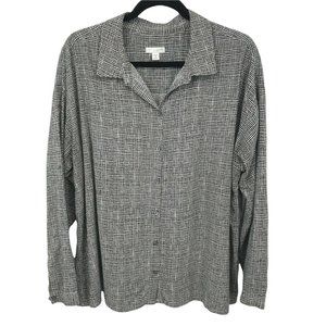 J. Jill Womens Long Sleeve Collared Casual Print Black Button Front Shirt Sz 1X